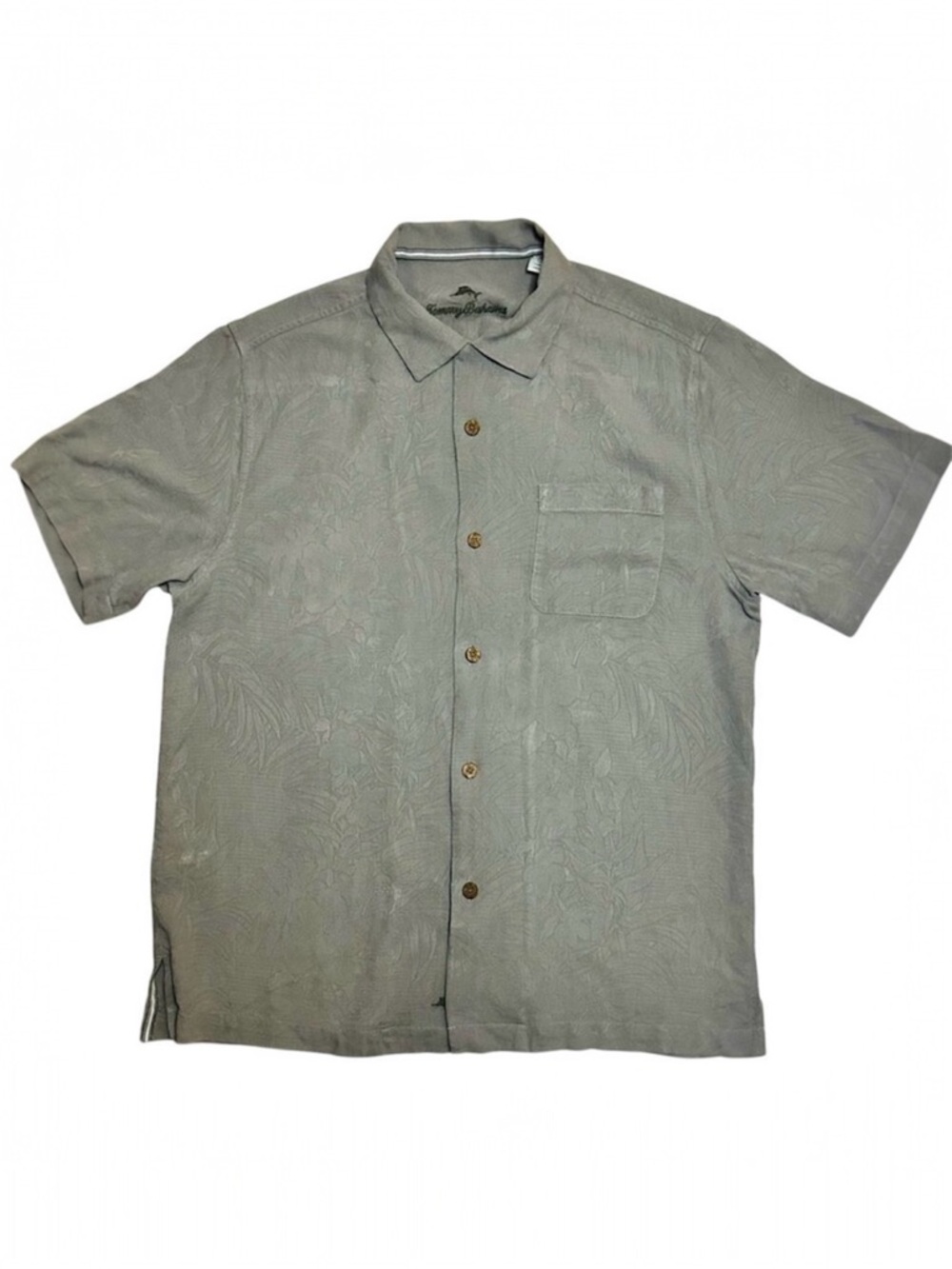 NWOT Tommy Bahama Silk Camp Shirt Gray Shadow Tropic Isles Medium